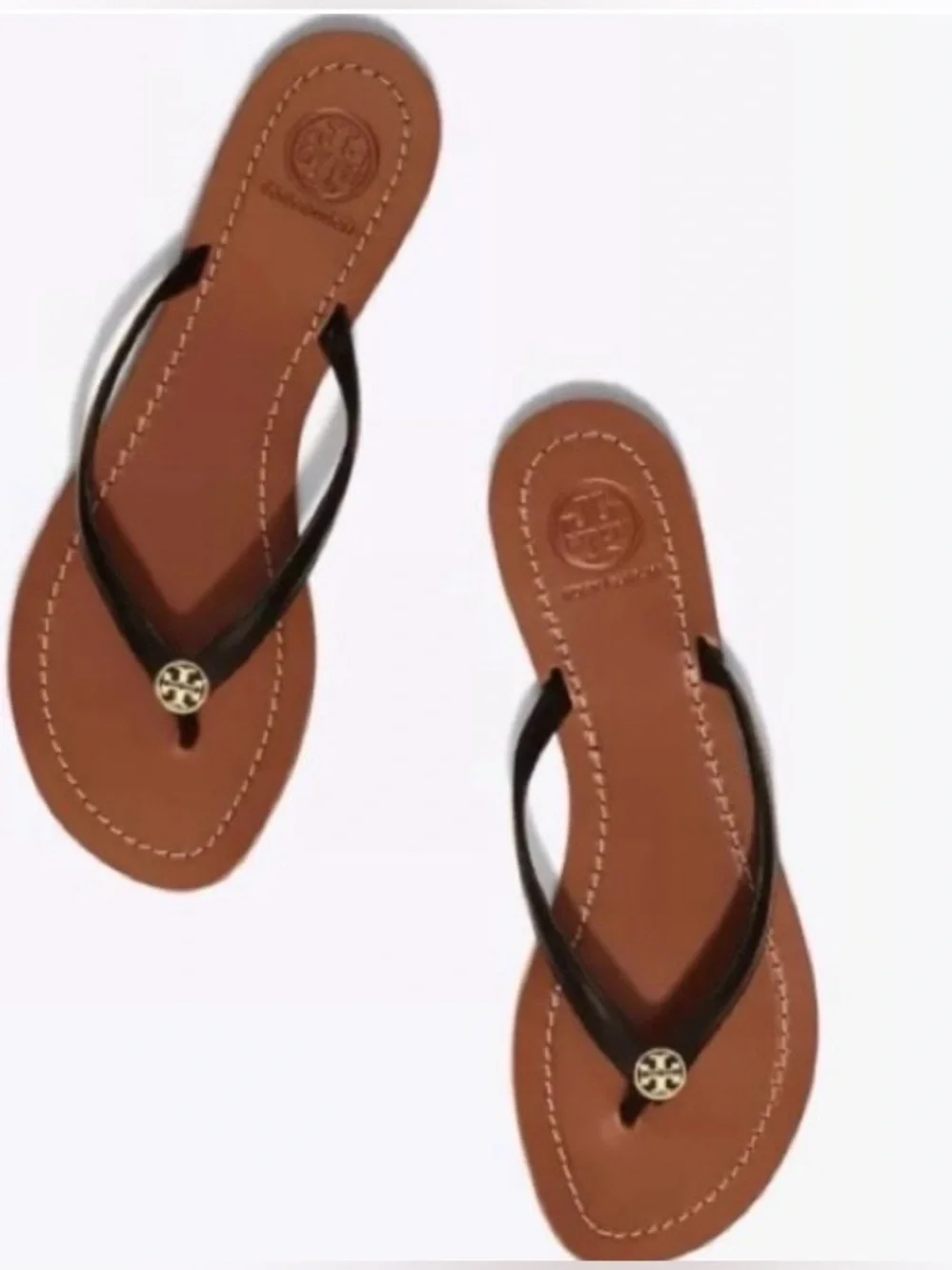 Tory Burch Terra Black Leather Thong Sandals Size 5 Beach Resort Vaca